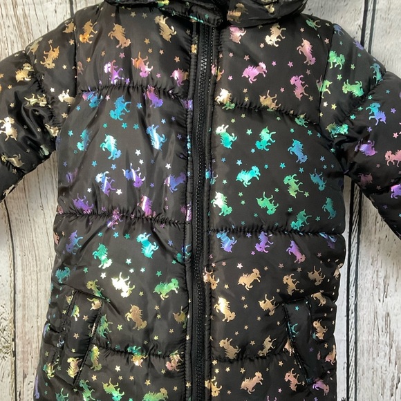 Real Love Iridescent Unicorn Fleece Lined Hooded Puffer Jacket Girls 24mo Coat - Picture 2 of 7